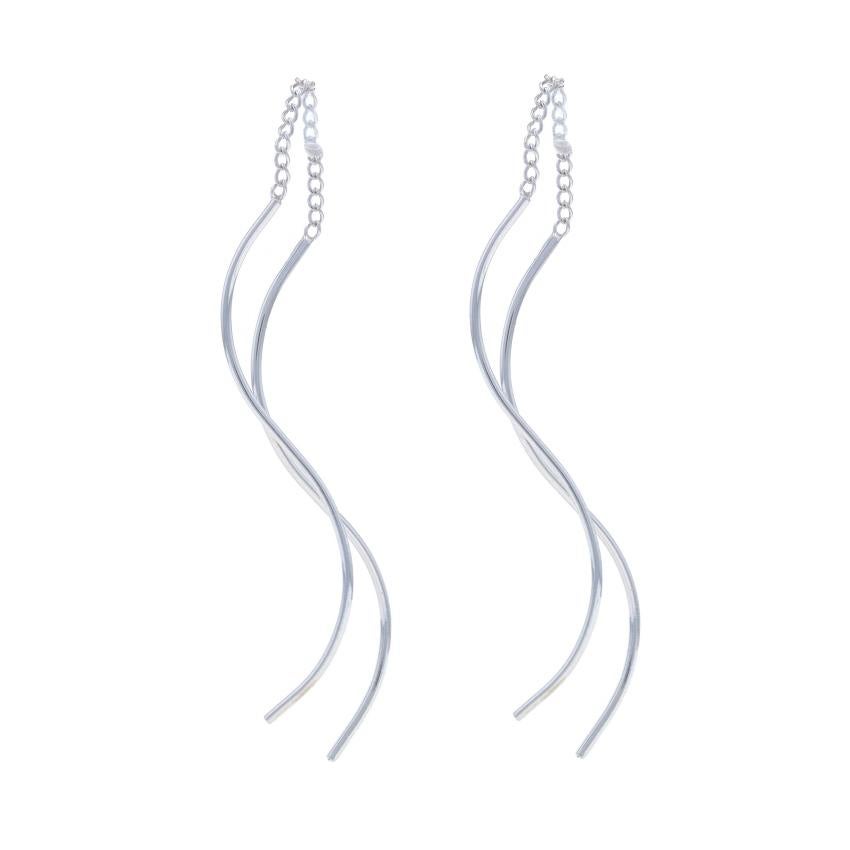 Orecchini a pendente con filettatura ondulata in oro bianco 14k, minimalisti e forati In condizioni ottime in vendita a Greensboro, NC