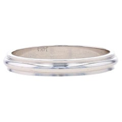 White Gold Wedding Band - 14k Ribbed Stripe Ring Size 5