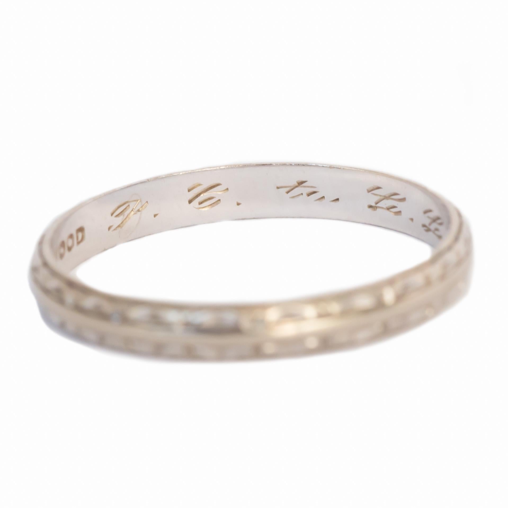 Art Deco White Gold Wedding Band For Sale