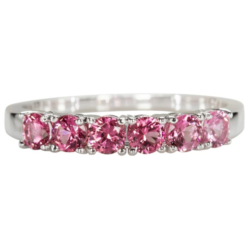 White Gold Wedding Band Ring with Round Cut Peach Pink Spinel