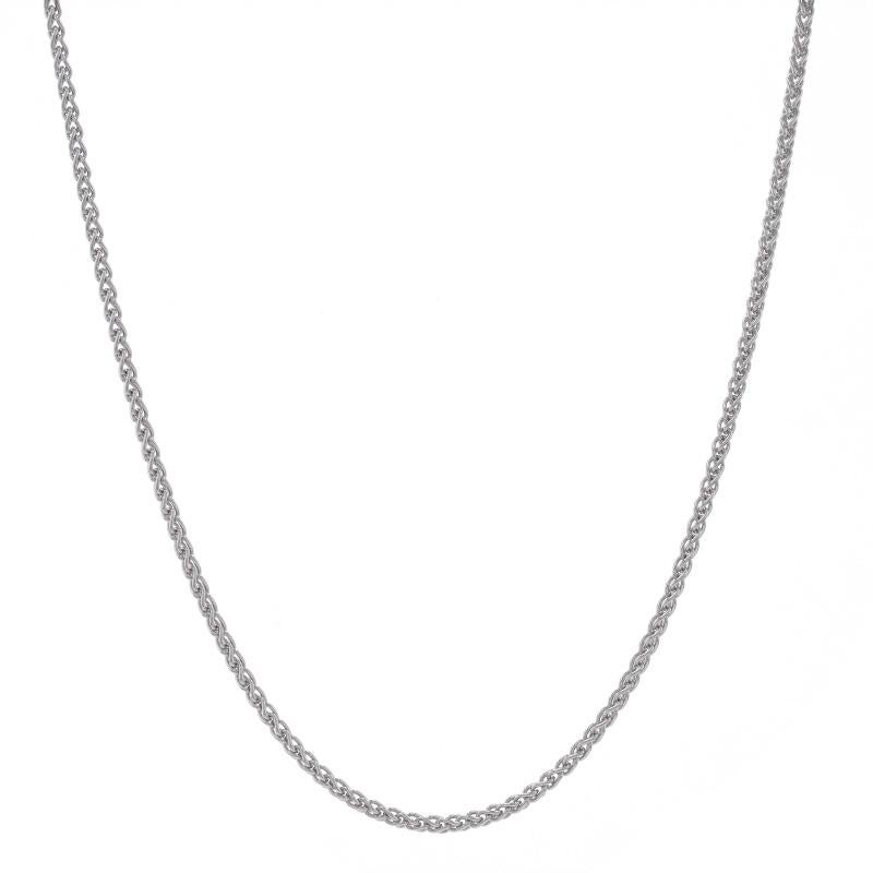 Metal Content: 14k White Gold

Necklace Style: Chain
Chain Style: Wheat
Fastening Type: Lobster Claw Clasp 

Measurements
Length 18