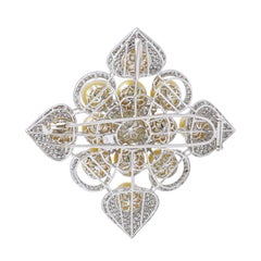 White Gold White and Champagne Pearls and Diamonds Brooch