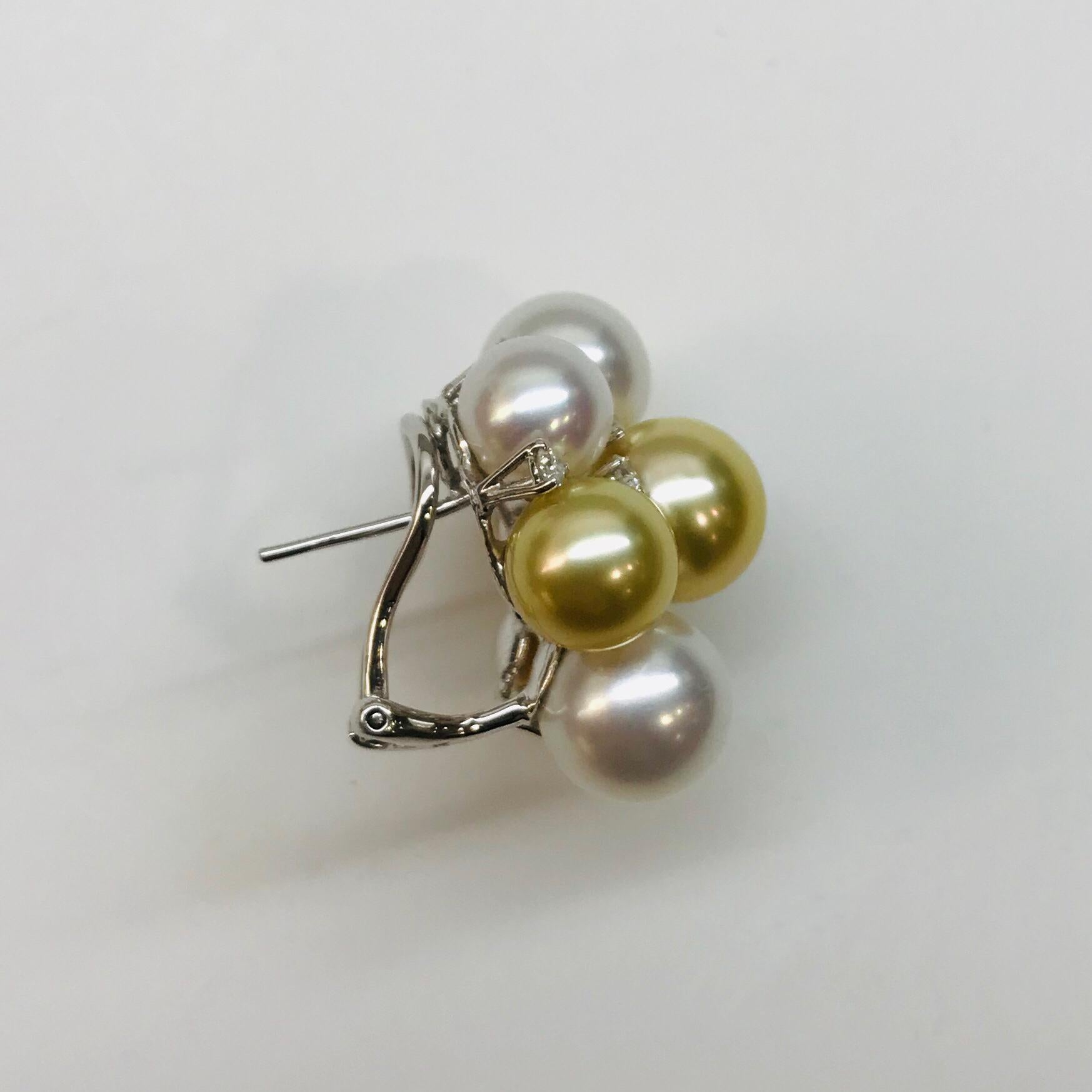 Contemporary White Gold White and Golden South Sea Diamond Cluster Earrings For Sale