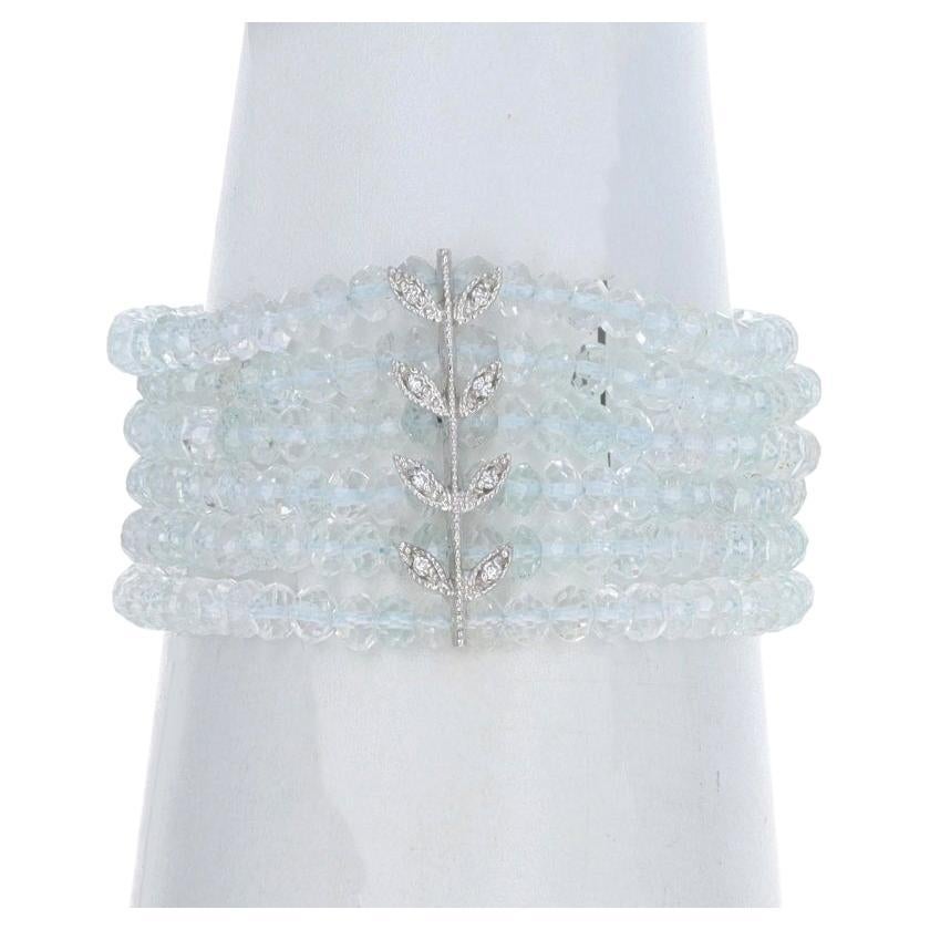Bracelet en or blanc avec perles de béryl blanc et diamant 6 1/4" -14k .10ctw Leaves en vente