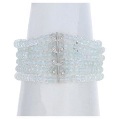 Bracelet en or blanc avec perles de béryl blanc et diamant 6 1/4" -14k .10ctw Leaves