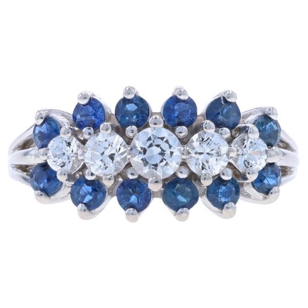 White Gold White & Blue Sapphire Cluster Cocktail Ring - 14k Round 1.62ctw