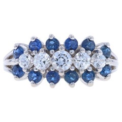 White Gold White & Blue Sapphire Cluster Cocktail Ring - 14k Round 1.62ctw