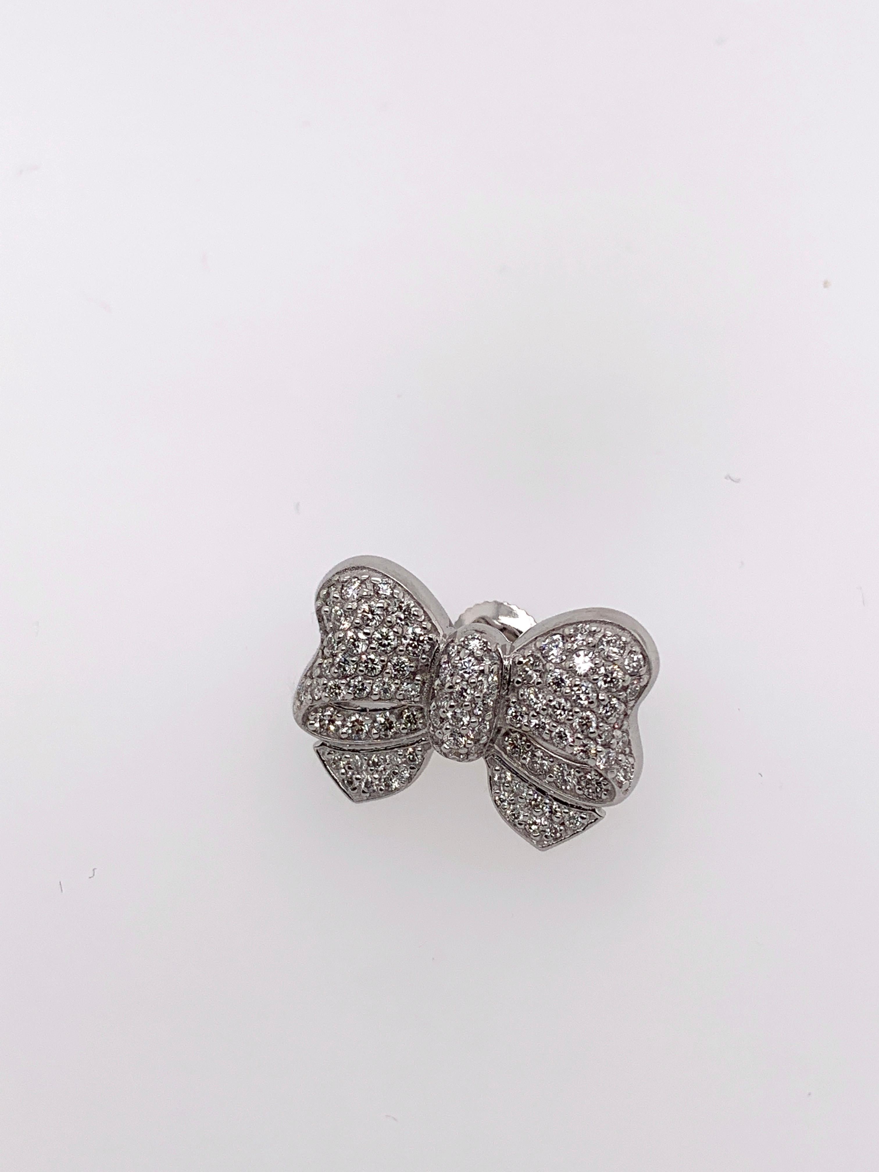 White Gold White Diamond Earrings, Bow Earrings In New Condition For Sale In Beverly Hills, CA