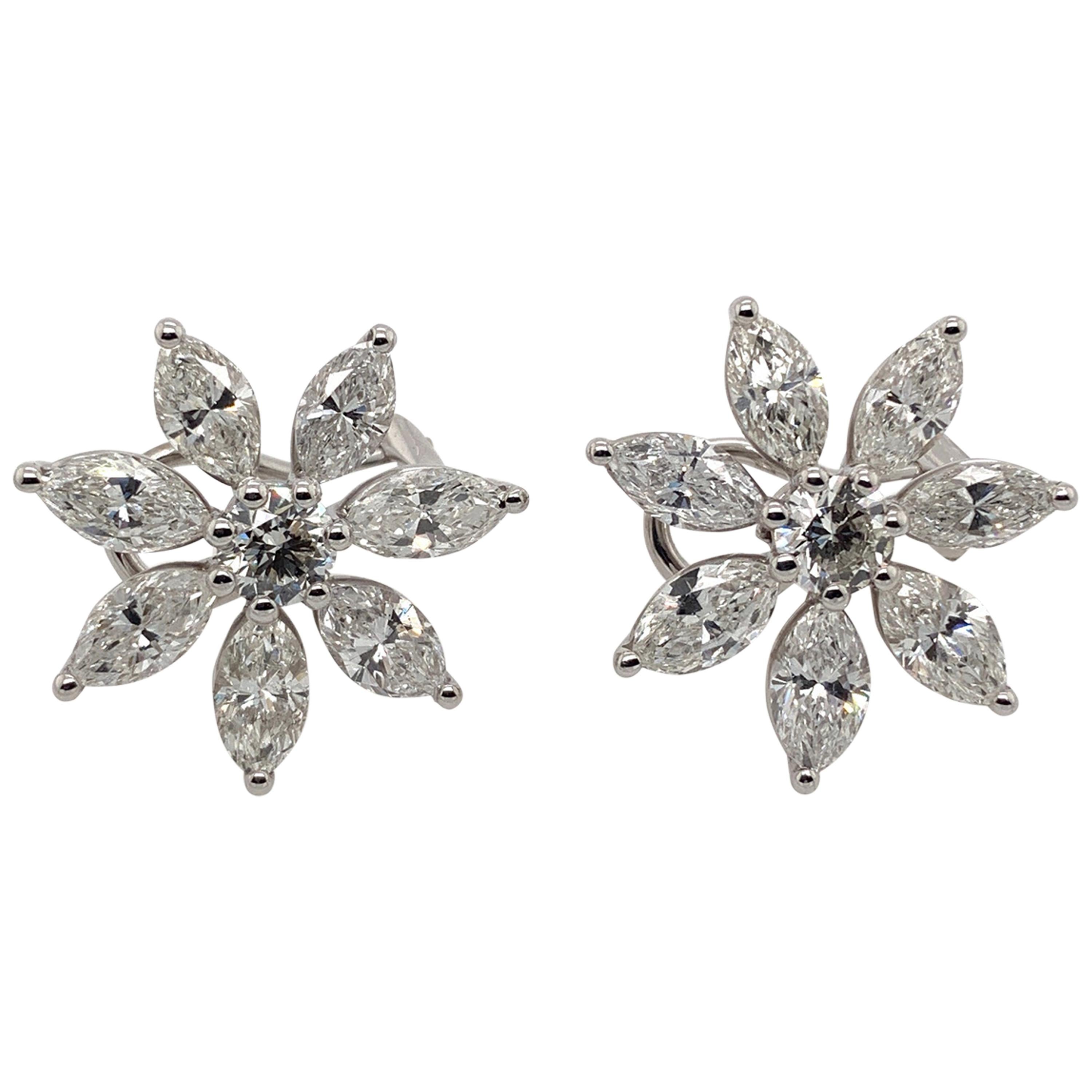 White Gold White Diamond Earrings, Floral Earrings For Sale