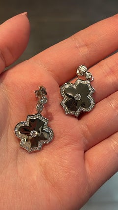 White Gold White Diamond Motif Drop Earrings