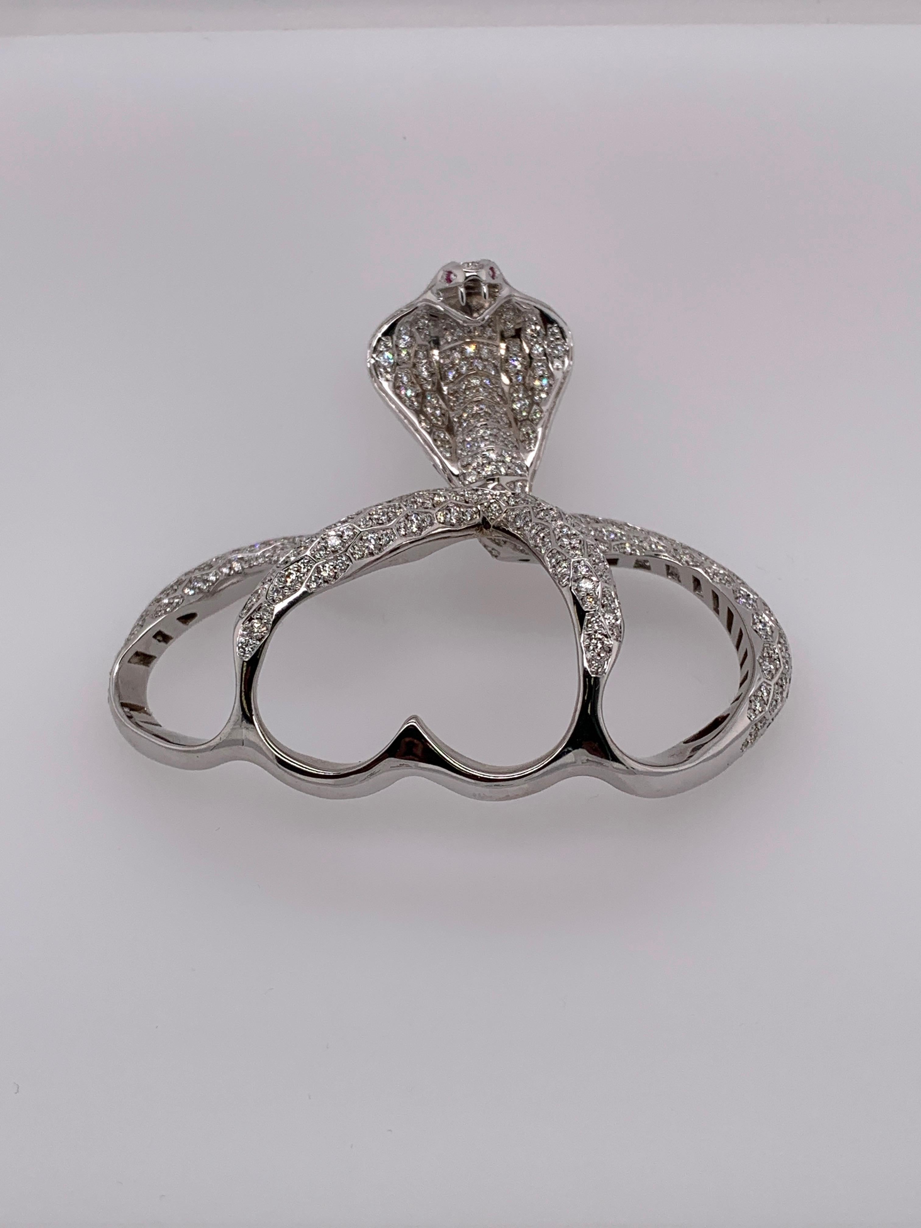 Modern White Gold White Diamond Ring, Cobra Snake Ring For Sale