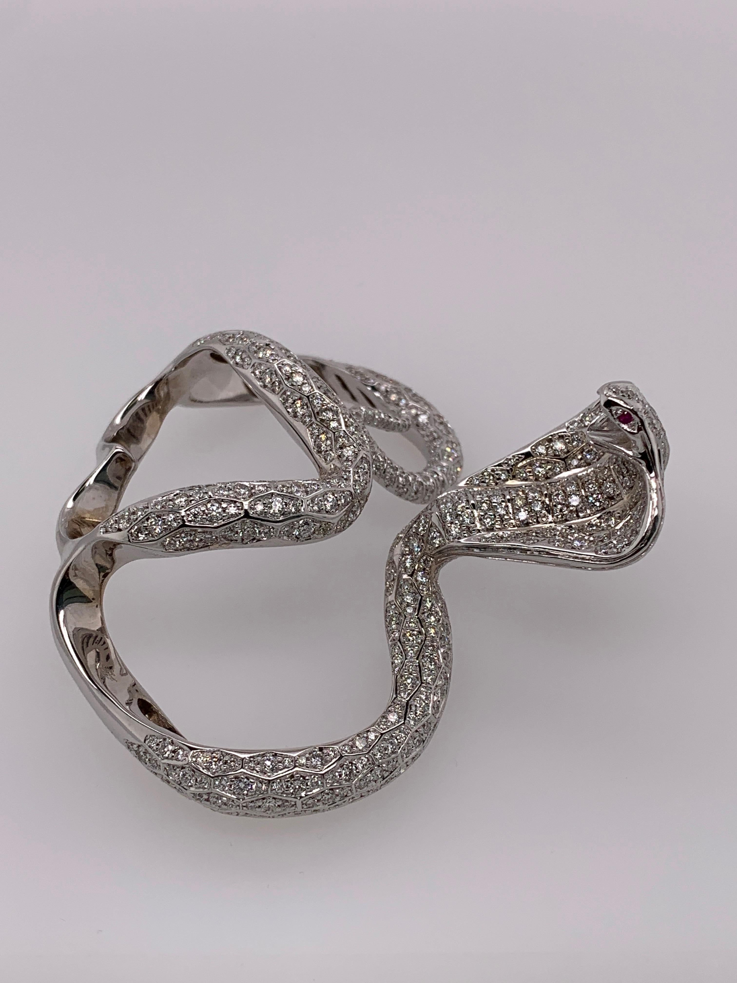 Women's White Gold White Diamond Ring, Cobra Snake Ring For Sale
