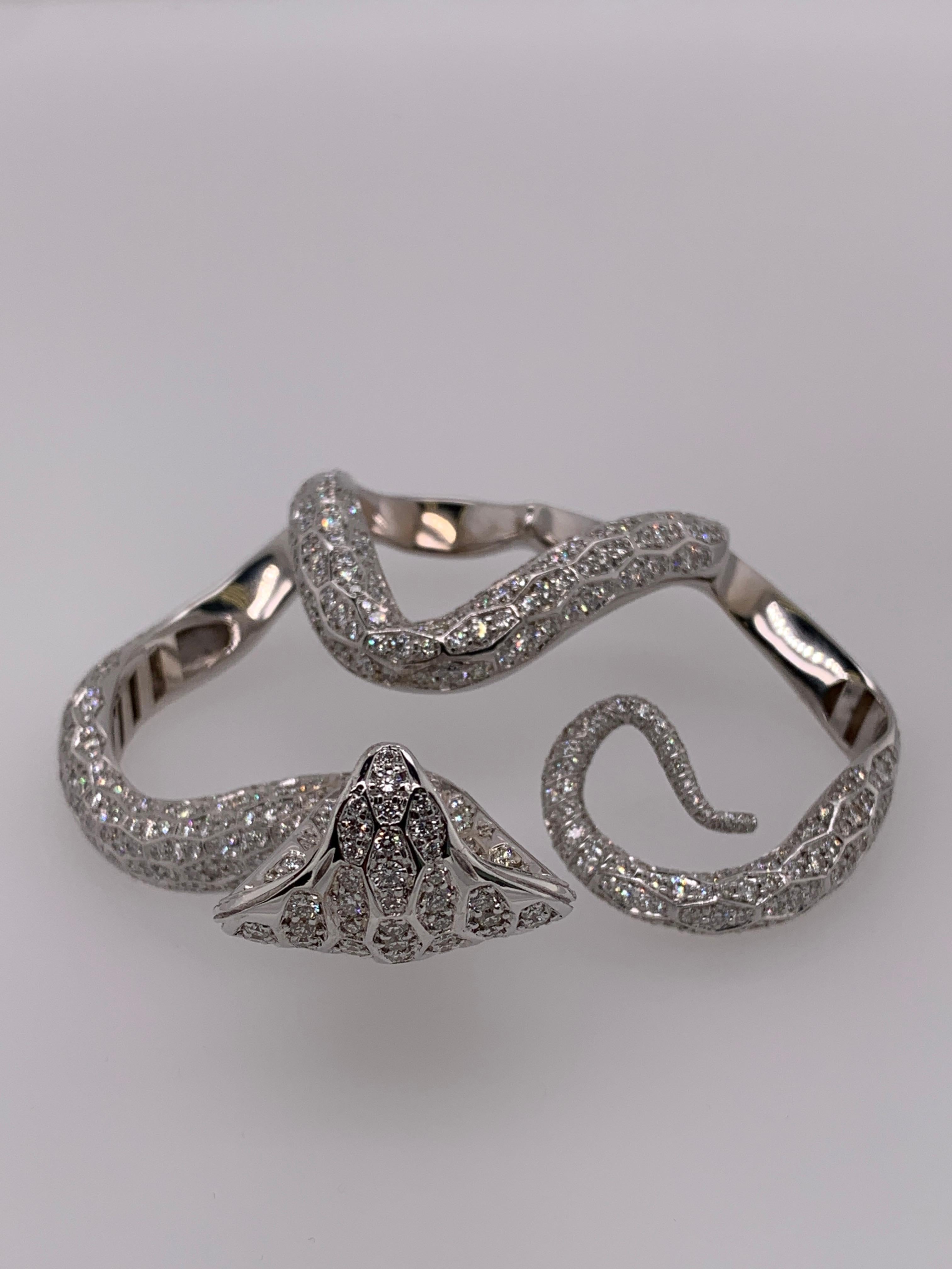 White Gold White Diamond Ring, Cobra Snake Ring For Sale 1