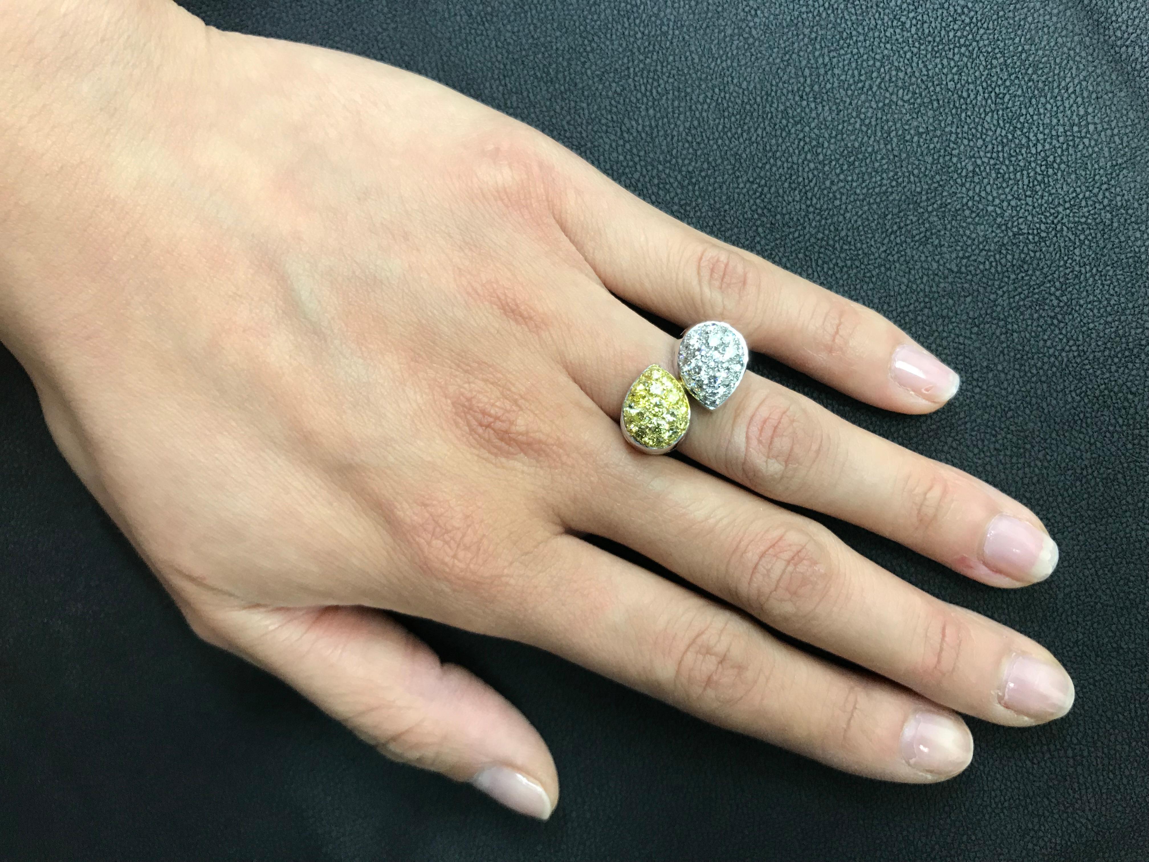 White Gold White Diamond Yellow Diamond Ring Band In New Condition For Sale In San Francisco, CA