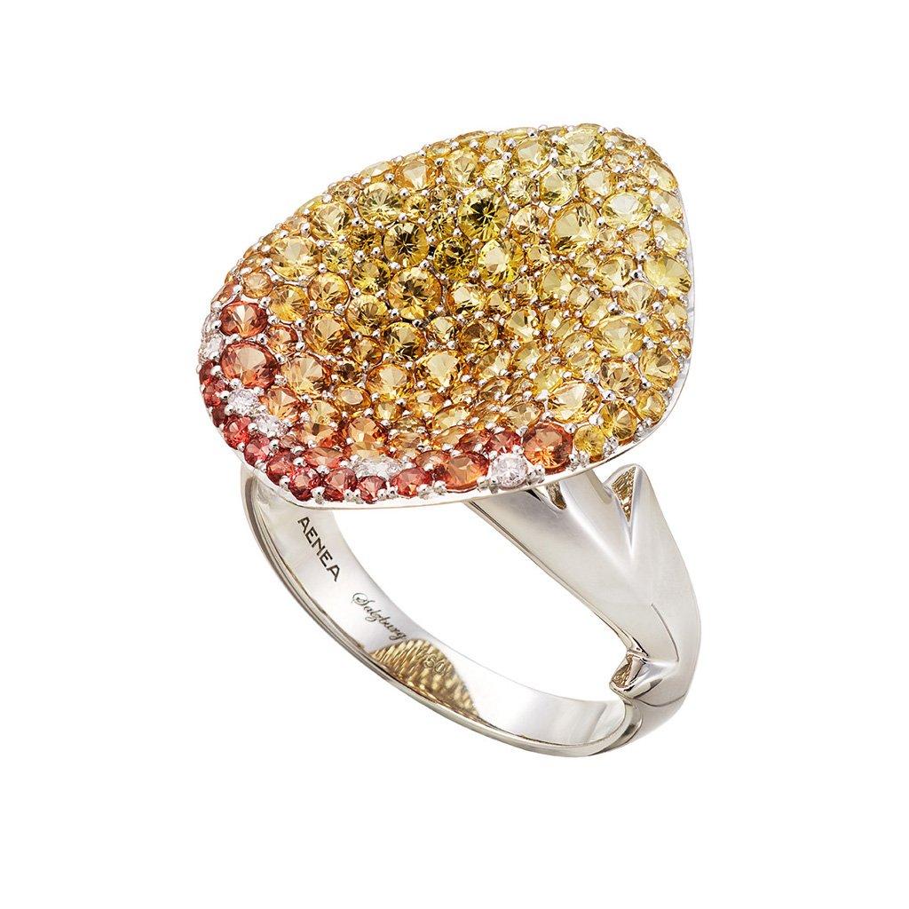 Modern White Gold White Pink Diamonds Orange Yellow Sapphires Bangle Aenea Jewellery For Sale