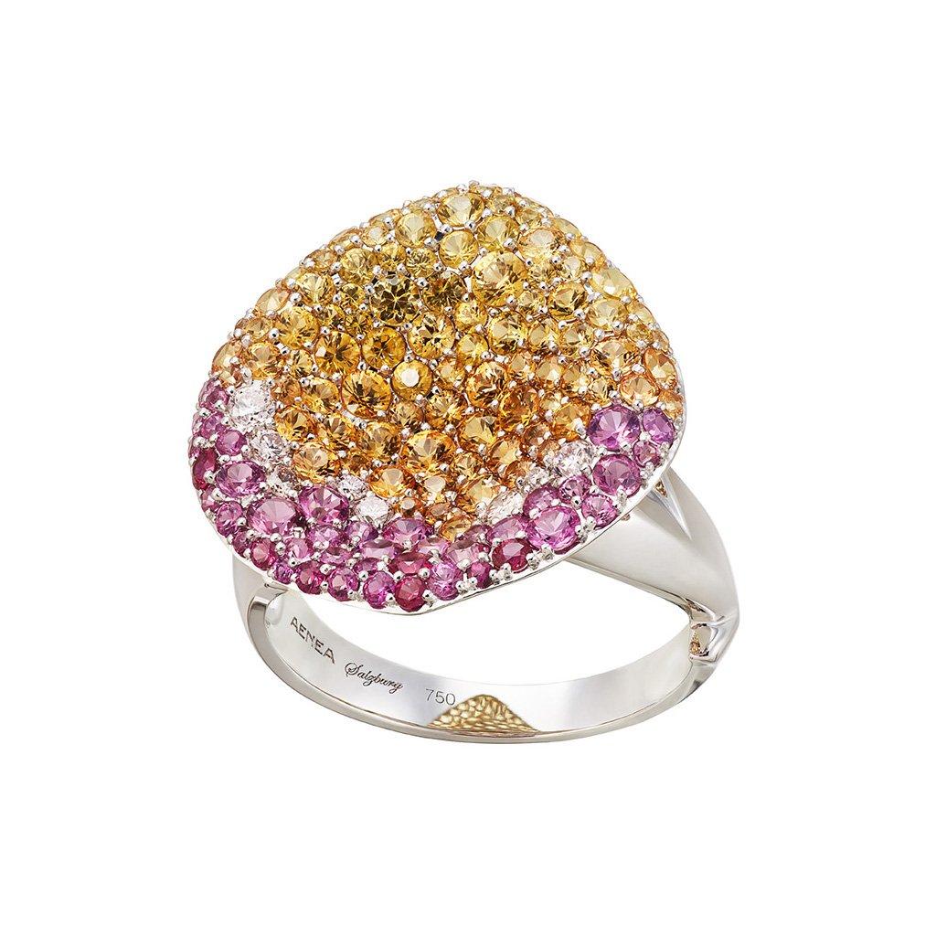 White Gold White Pink Diamonds Orange Yellow Sapphires Bangle Aenea Jewellery For Sale 1