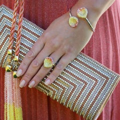 18k White Gold White Pink Diamonds Orange Yellow Sapphires Ring Aenea Jewellery