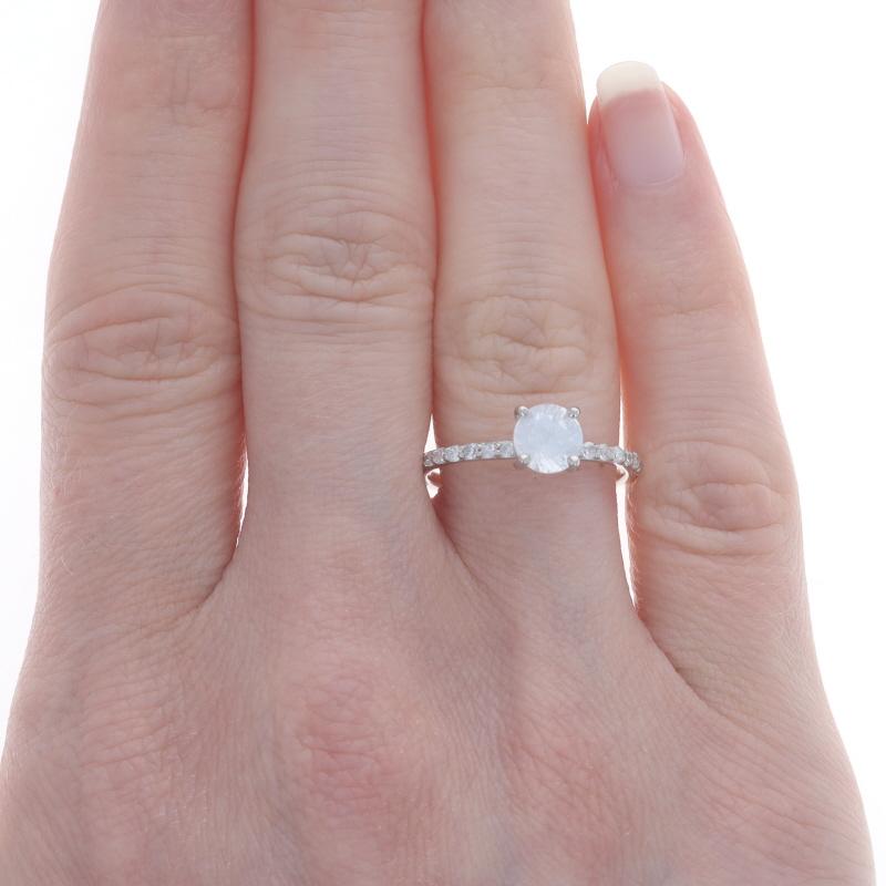 Taglio rotondo Anello di fidanzamento con zaffiro e diamante nascosto in oro bianco - 14k Rd 1,35ctw in vendita