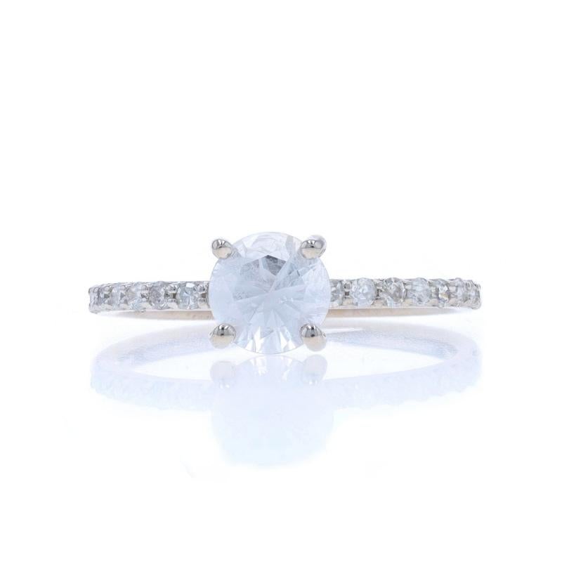 Bague de fiançailles en or blanc saphir blanc et diamant halo caché - 14k Rd 1.35ctw