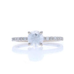 Anillo de compromiso de oro blanco con zafiro blanco y diamante con halo oculto - 14k Rd 1.35ctw