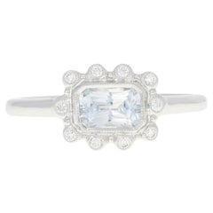 White Gold White Sapphire & Diamond Ring, 14k Rectangle .82 Carat East-West Halo