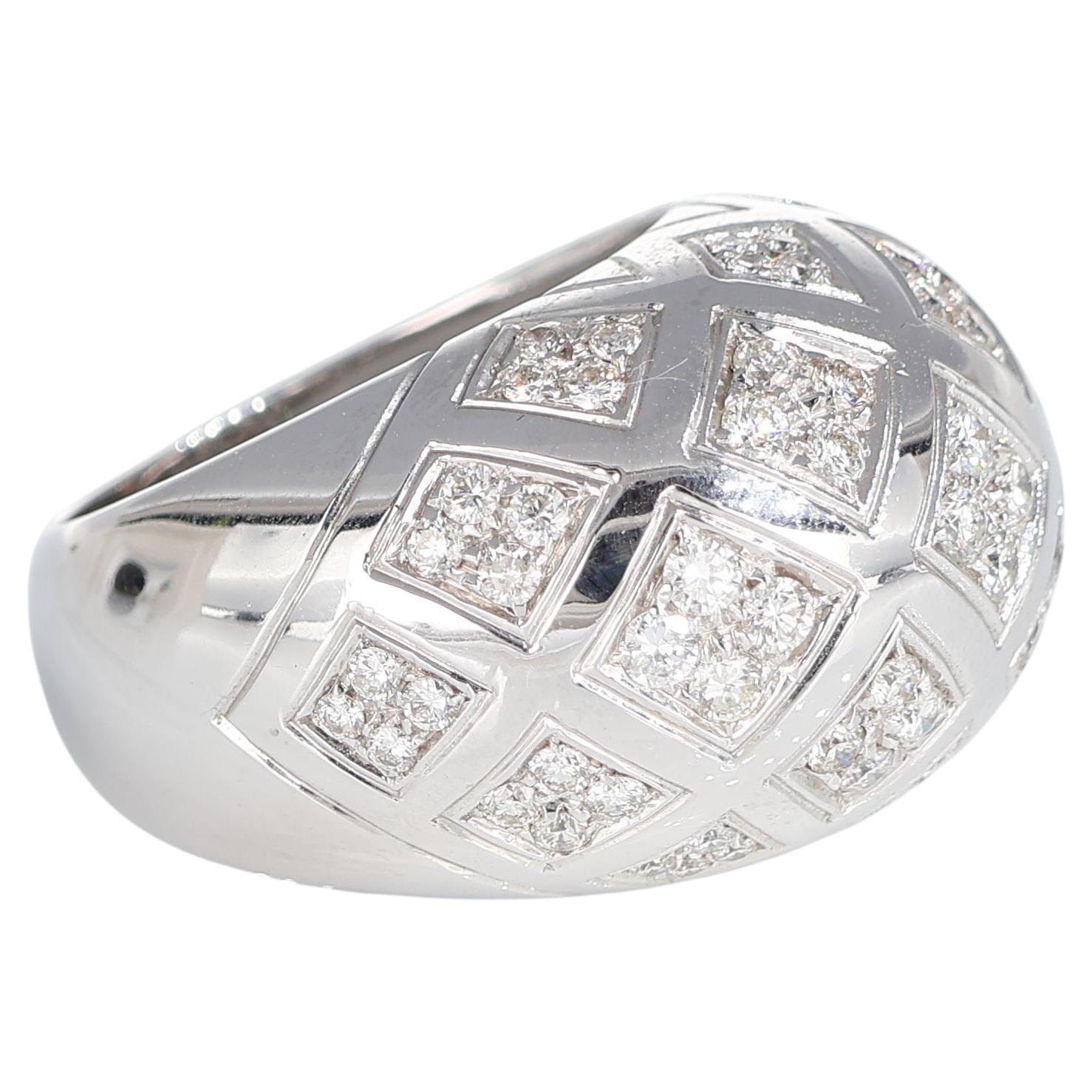 White Gold Wide Band Ring with Diamond Pavé Rhombuses, 2.86 Carats