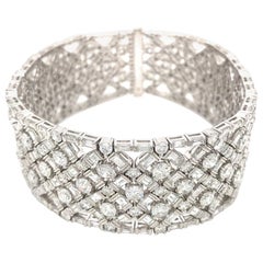 White Gold Wide Diamond with Rounds and Baguettes Bracelet