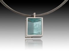 White Gold with Diamond Pave' Mirror Cut Aquamarine Pendant