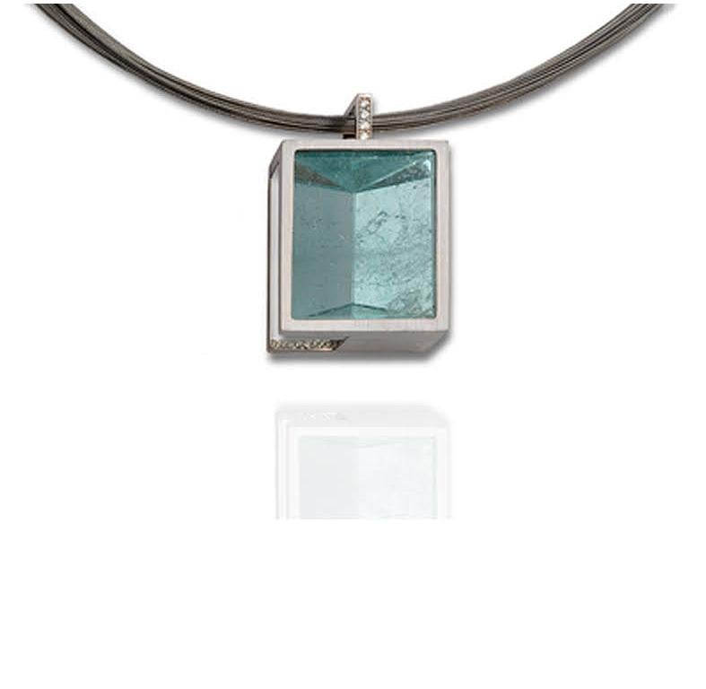 Contemporary White Gold with Diamond Pave' Mirror Cut Aquamarine Pendant For Sale