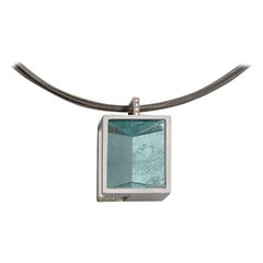 White Gold with Diamond Pave' Mirror Cut Aquamarine Pendant