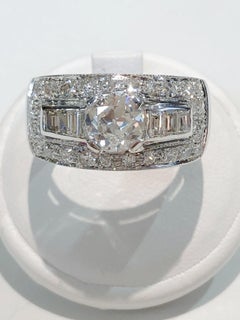 Vintage 18kt White Gold Diamond Ring, 2.5ct Total, Italy 1940s