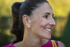 White Gold with White Diamonds Pink and Yellow Sapphires Earrings