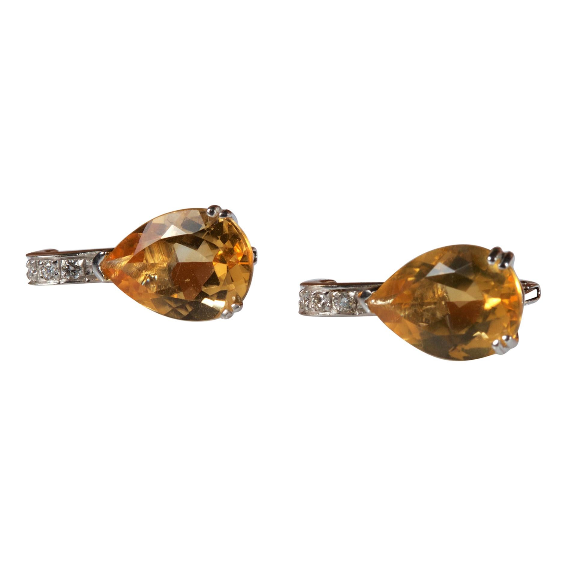White Gold 18k Yellow Citrine and Diamond Earrings For Sale