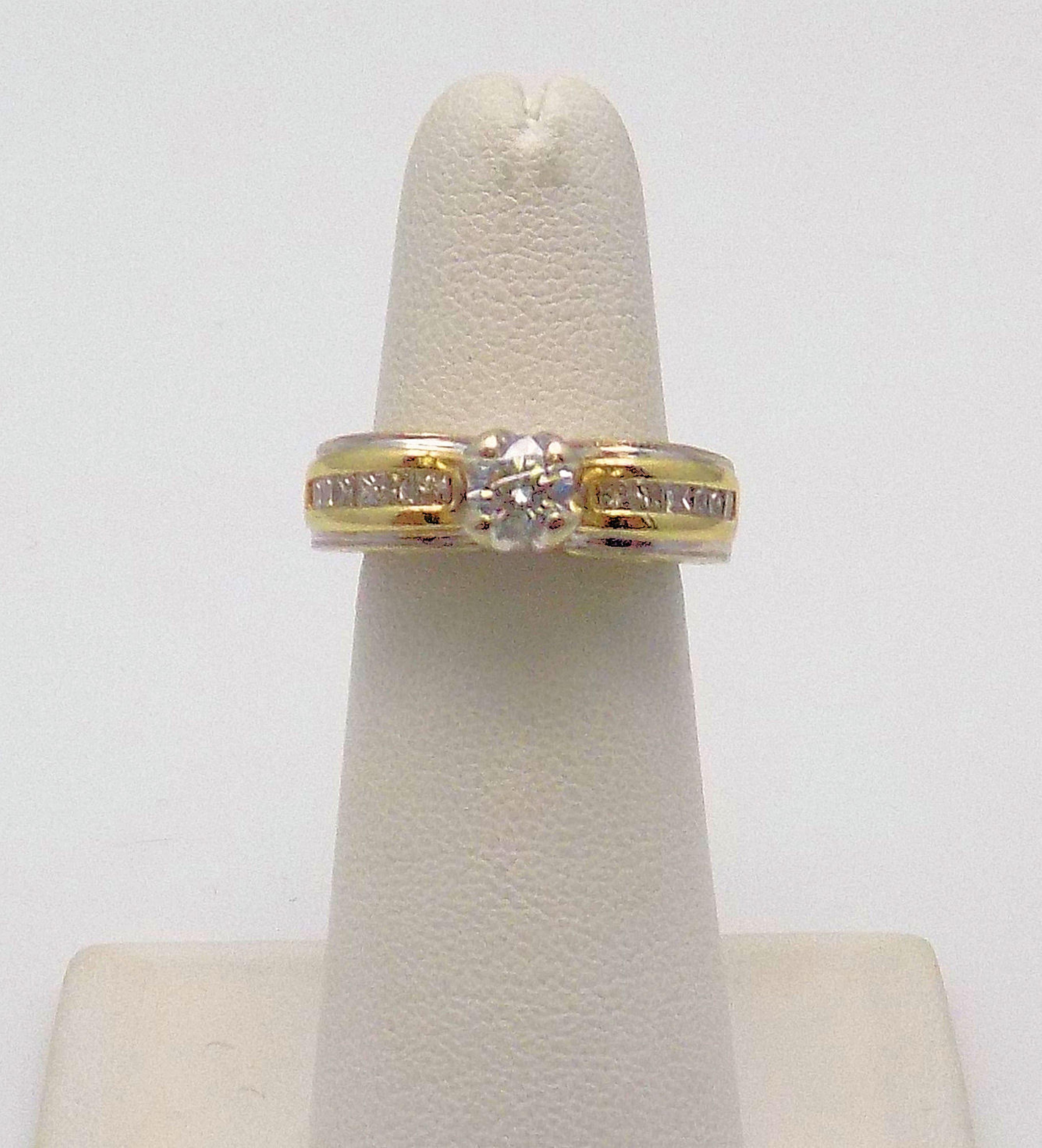 Round Cut White Gold/Yellow Gold Cathedral Diamond Engagement Ring