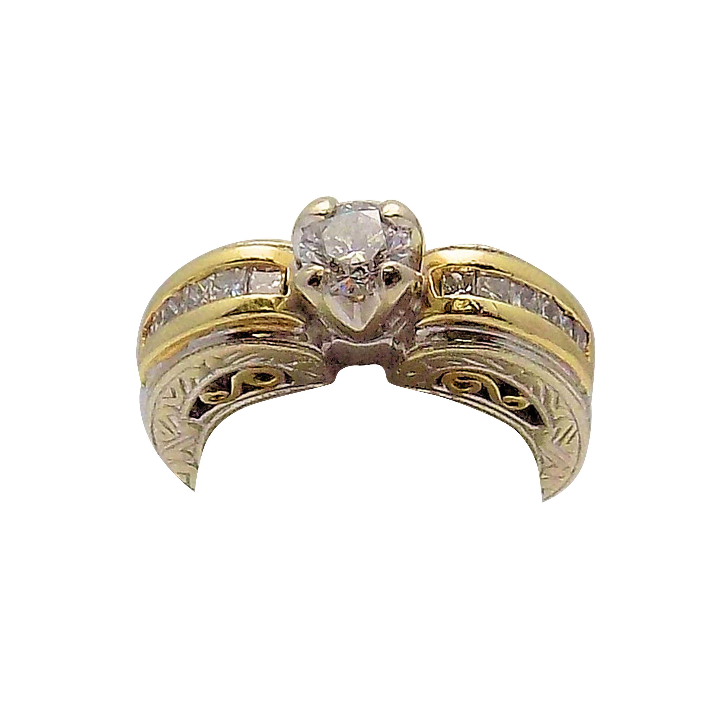 White Gold/Yellow Gold Cathedral Diamond Engagement Ring