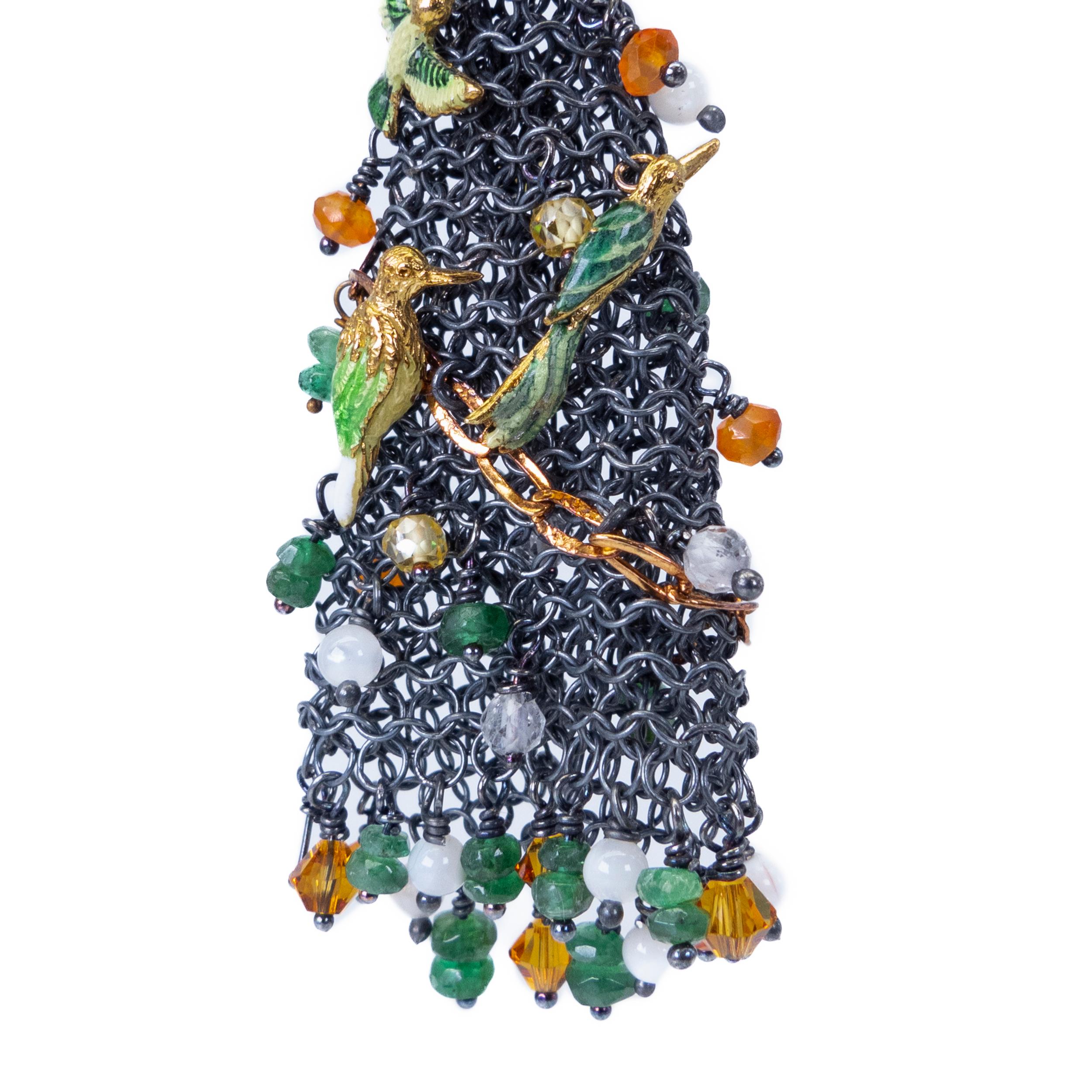 White Gold Yellow Gold Earrings Diamonds Enamels Emeralds Nacar Citrine Quartz For Sale 1