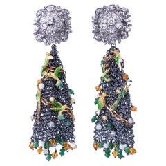 White Gold Yellow Gold Earrings Diamonds Enamels Emeralds Nacar Citrine Quartz