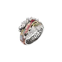 White Gold Yellow Gold Full Cut Diamonds Pear Cut Diamonds Ring "Ribbon"