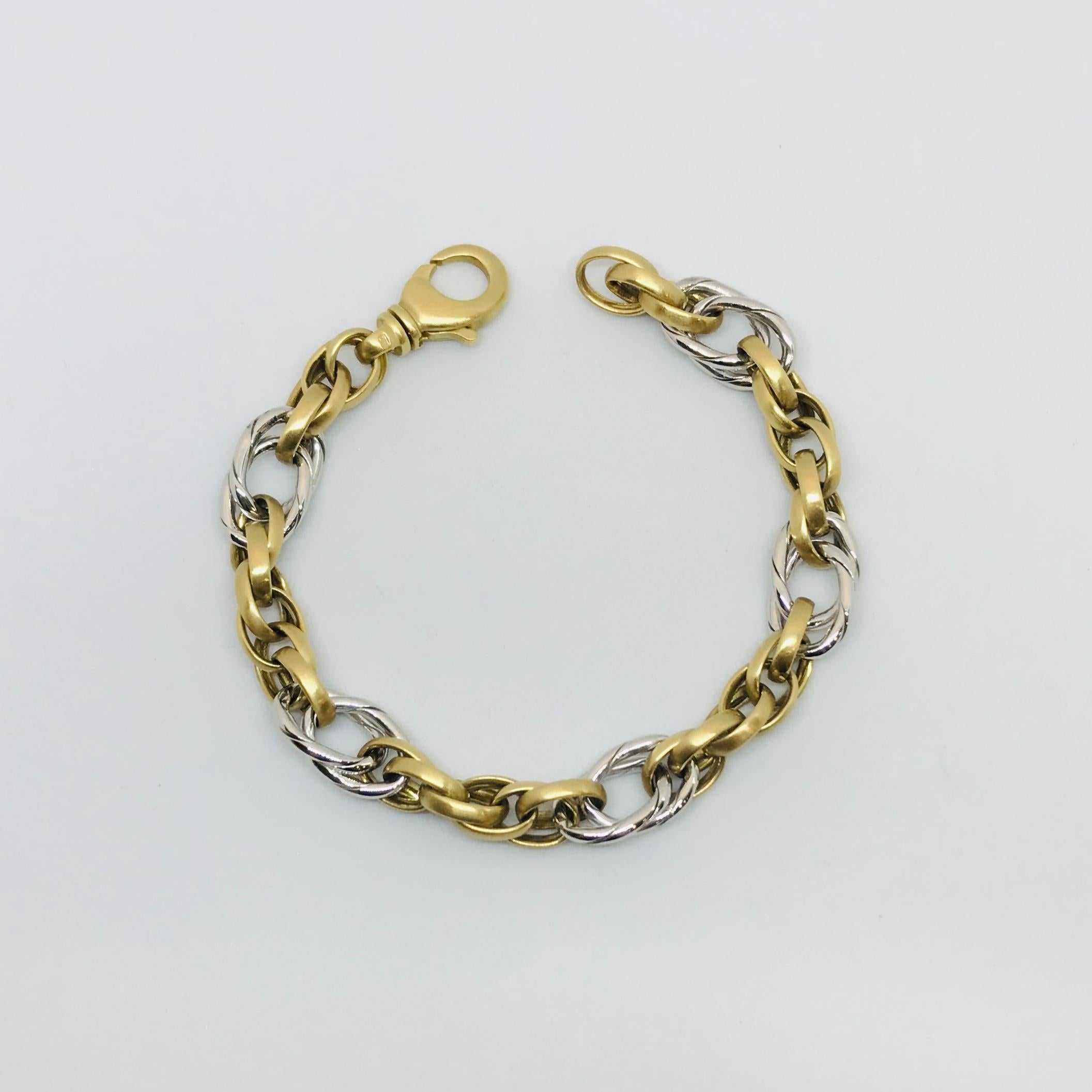 Contemporary White Gold Yellow Gold Handmade Woven Link Bracelet