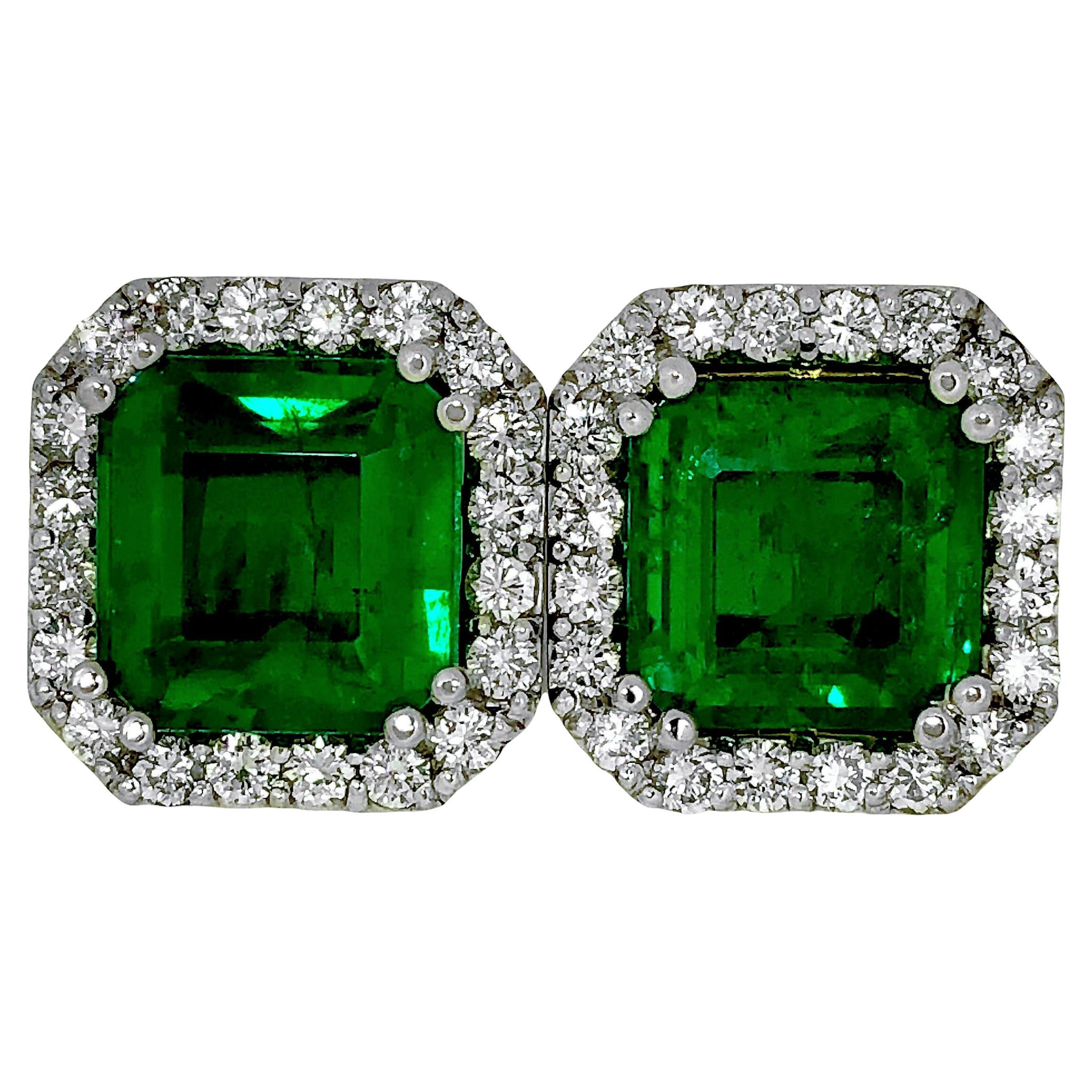 White Gold Zambian Emerald and Diamond Earrings with AGL Certificate