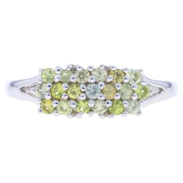 White Gold Zircon, Chrysoberyl, & Sapphire Cluster Ring - 14k Round Cut