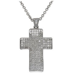 Collier croix en or blanc 18 carats avec diamants taille princesse de 7,45 carats