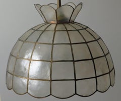 White golden Capiz sea shell lamp 1970s