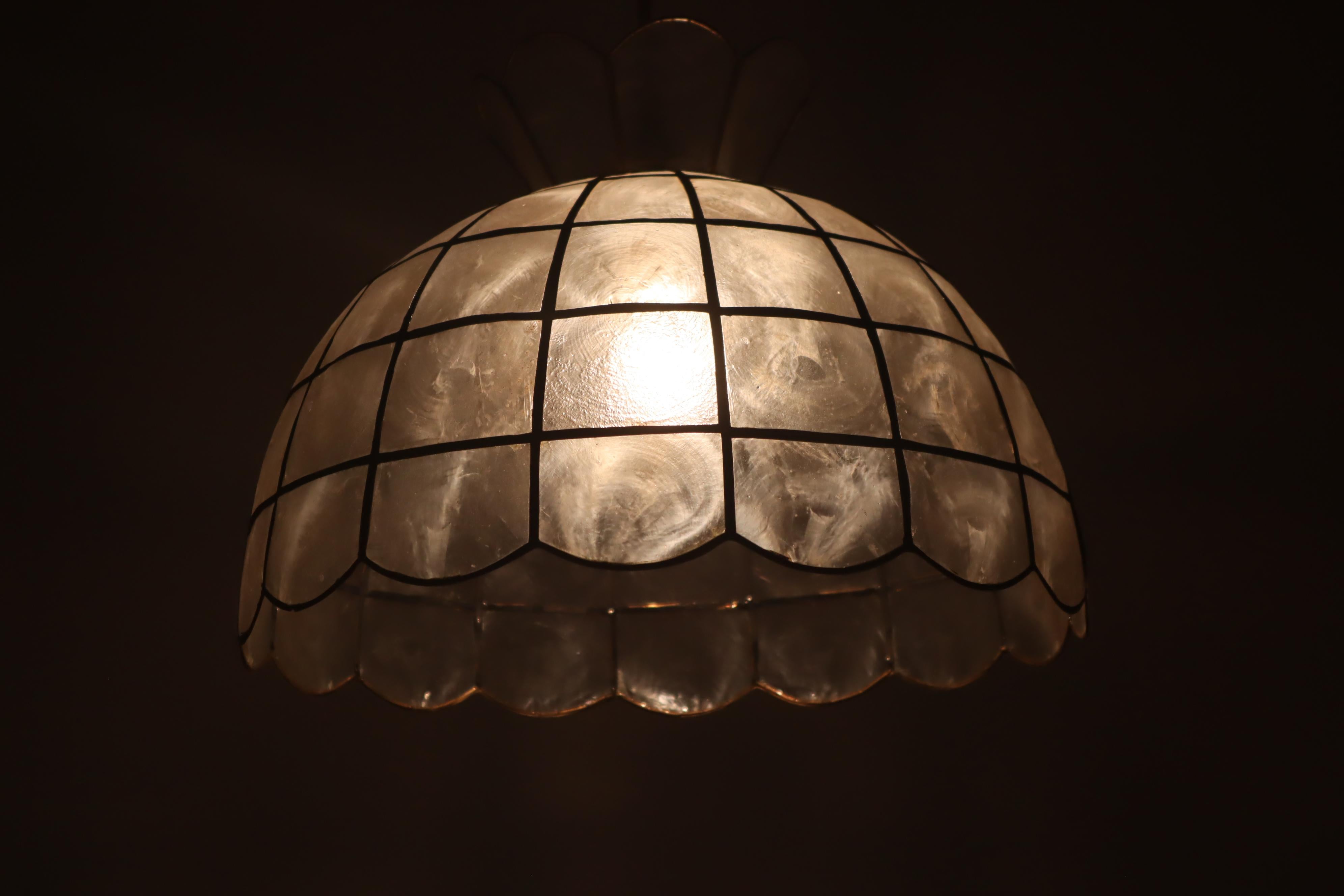 Belgian White golden Capiz sea shell lamp 1970s