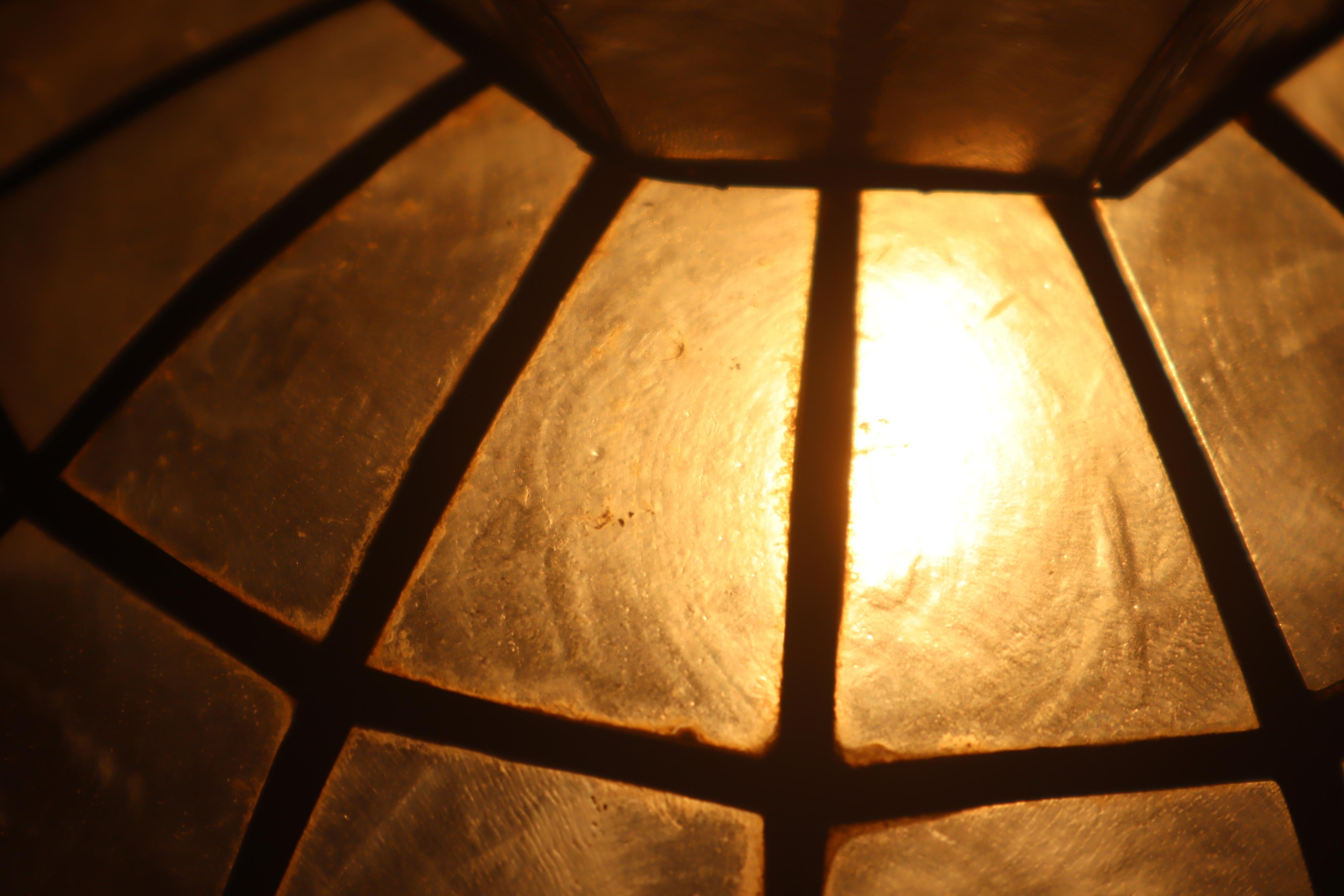 Late 20th Century White golden Capiz sea shell lamp 1970s