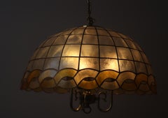 White golden Capiz shell lamp ornamentic design 1970