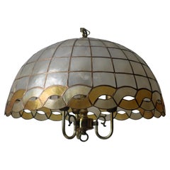 Capiz-Schalenlampe in Weißgold mit Ornamentdesign, 1970