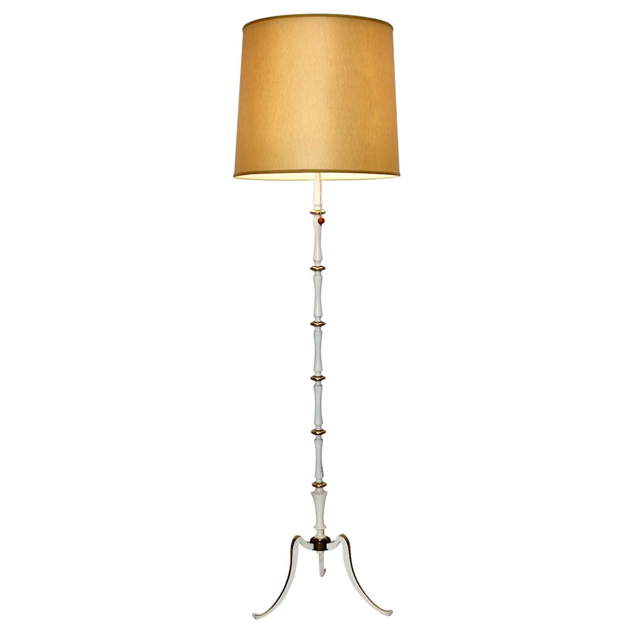 White Golden Metal Vintage Floor Lamp Mid Century Modern, 1950s, Italy For Sale