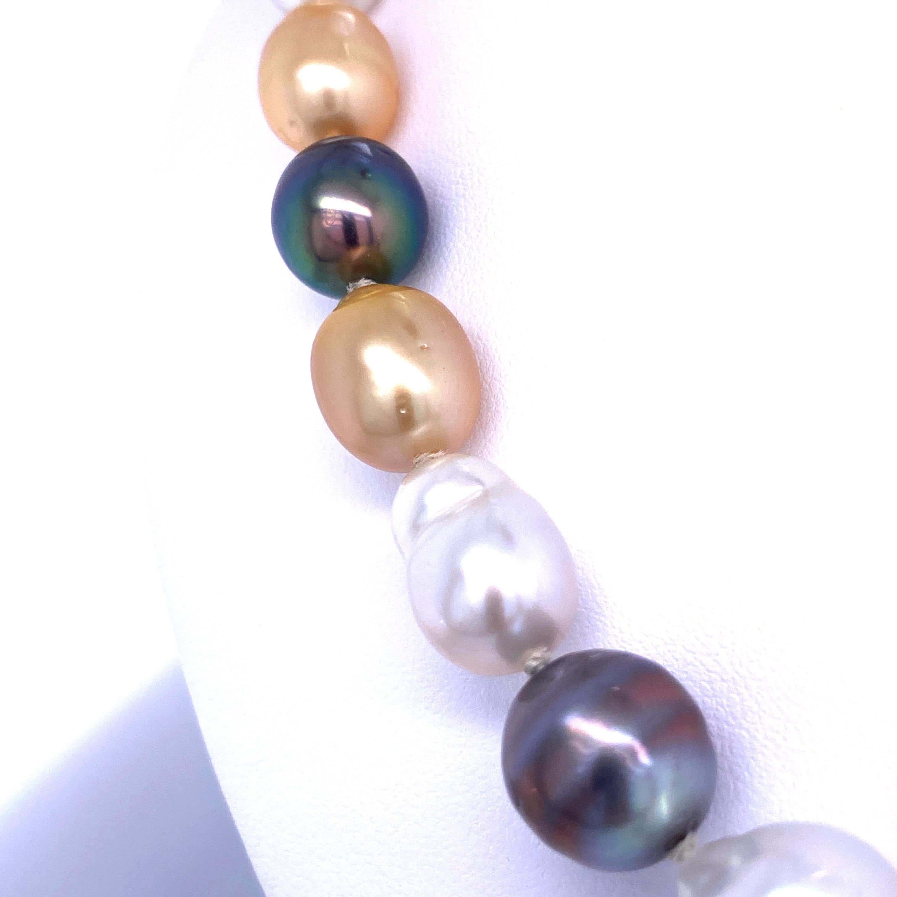 White and Golden South Sea Tahitian Baroque Pearl Necklace 14 Karat Gold 5