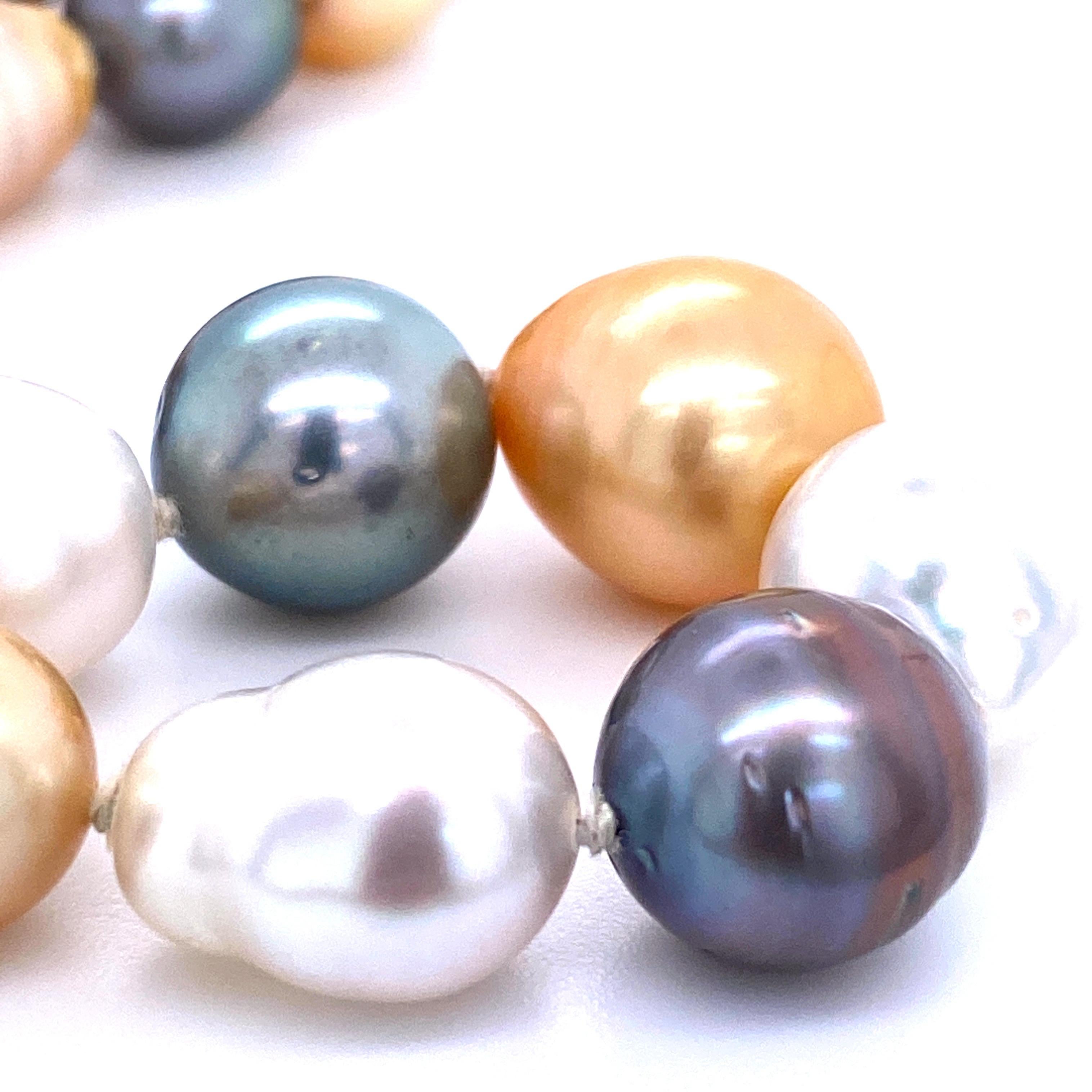 Women's White and Golden South Sea Tahitian Baroque Pearl Necklace 14 Karat Gold